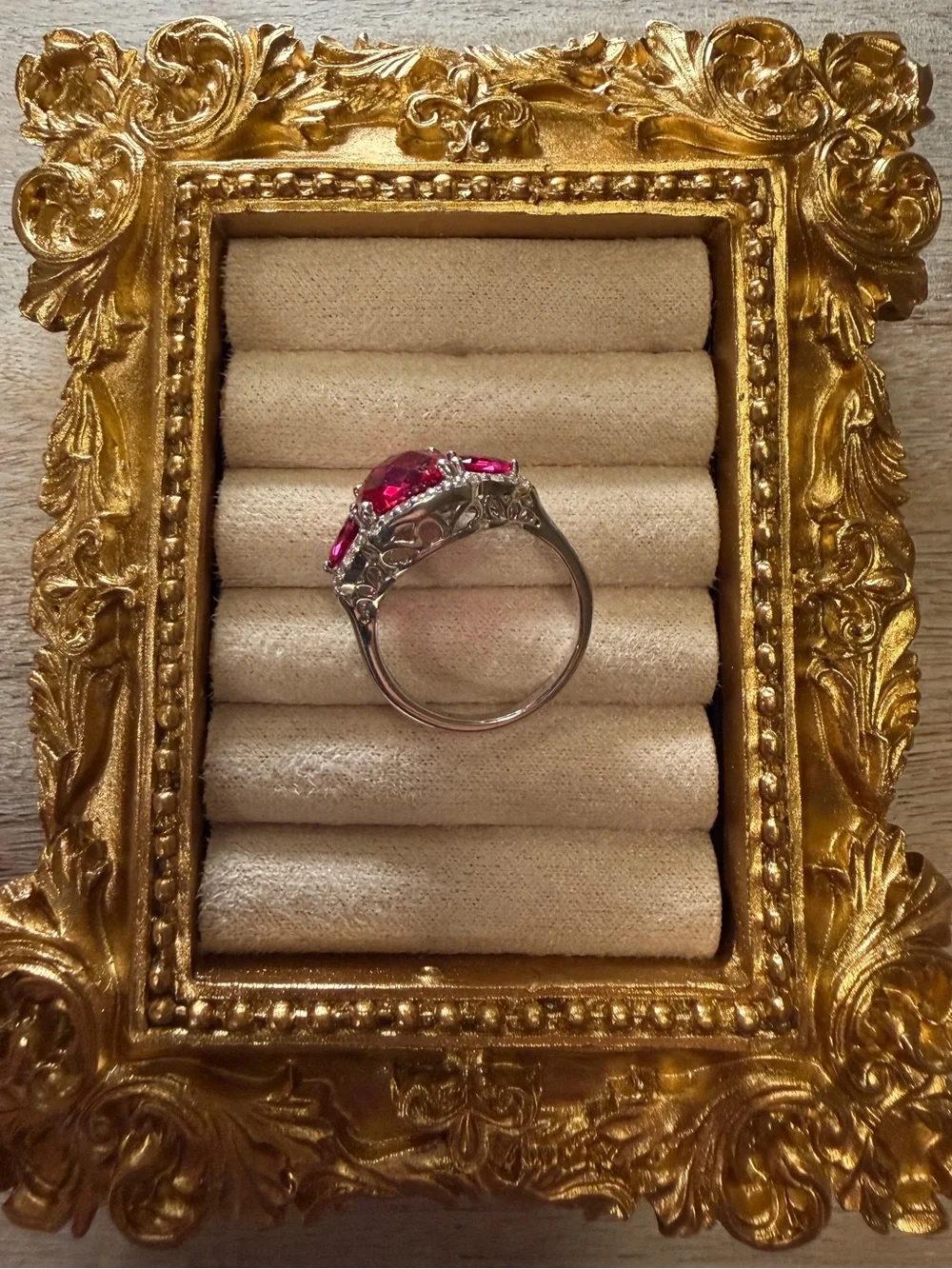 Vintage Sterling Silver Ruby With Pink Sapphires and White Topaz Ring - Size 6